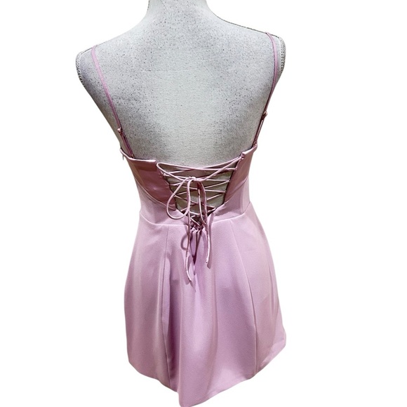 NWT Oh Polly Batch A soft Pink corset mini bodycon Dress criss cross back sz 10 - Picture 4 of 12